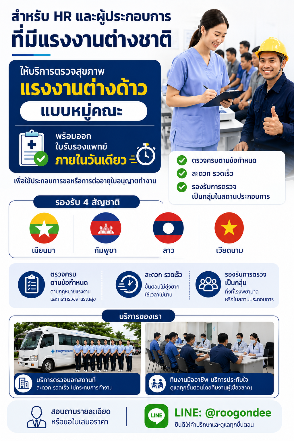 ตรวจสุขภาพแรงงานเพื่อนบ้าน หมู่คณะ จบในวันเดียว